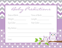 Purple Chevron Owls Baby Shower Prediction Cards