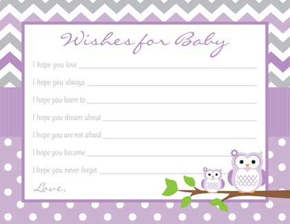 Purple Chevron Owls Baby Shower Prediction Cards