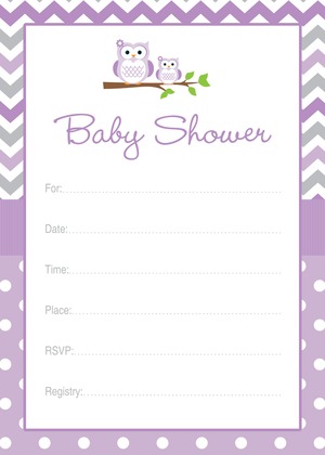 Purple Chevron Owls Baby Shower Wish Cards