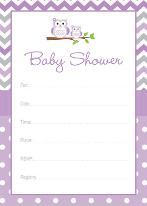 Purple Chevron Owls Baby Shower Bingo Cards