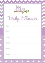 Purple Chevron Owls Baby Shower Fill-in Invites