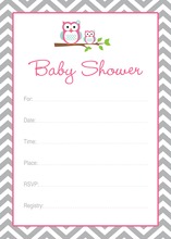 Pink Owl Chevron Baby Shower Fill-in Invites