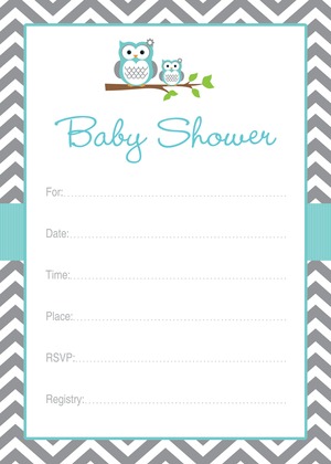 Turquoise Adorable Hoot Baby Shower Invitations