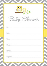 Yellow Owl Chevron Baby Shower Fill-in Invites