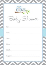 Blue Owl Chevron Baby Shower Fill-in Invites