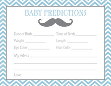 Little Mustache Blue Chevrons Baby Prediction Cards