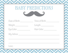 Little Mustache Blue Chevrons Baby Prediction Cards