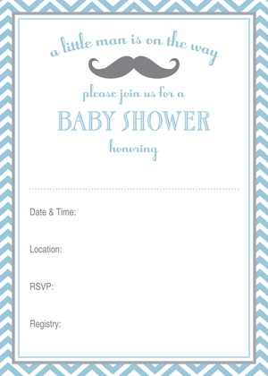 Little Mustache Blue Chevrons Thank You Cards