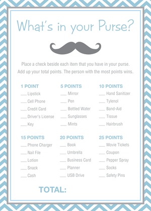 Little Mustache Blue Chevrons Baby Shower Price Game
