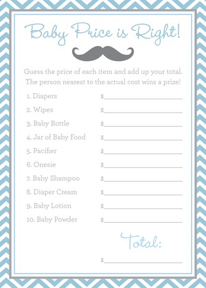Little Mustache Blue Chevrons Fill-in Invitations
