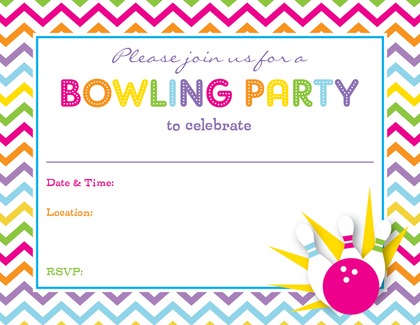 Bowling Party Chevron Fill in Invitations