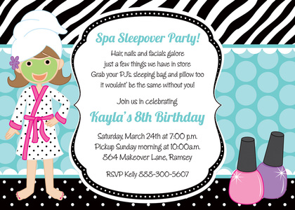 Wild Spa Sleepover Birthday Party Invitations