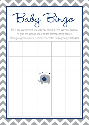 Mint Chevron Elephant Baby Shower Bingo Game