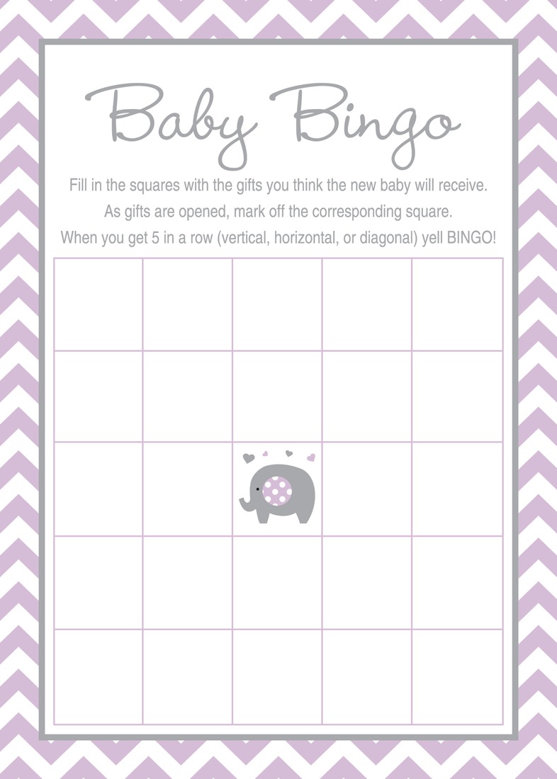 Lavender Chevron Elephant Baby Bingo