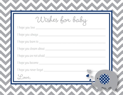 Blue Chevron Elephant Baby Wish Cards