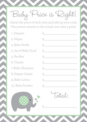 Mint Chevron Elephant Baby Shower Bingo Game