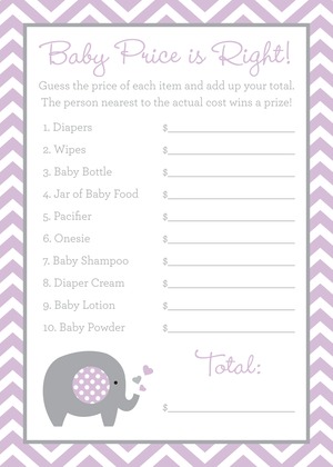 Lavender Chevron Elephant Baby Raffle Cards