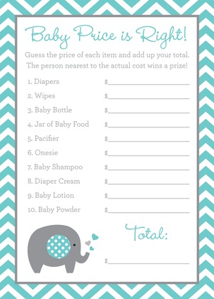 Blue Chevron Elephant Baby Shower Price Game