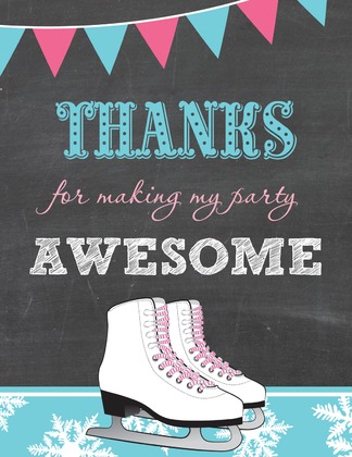 Pink Blue Ice Skates Chalkboard Birthday Invitations