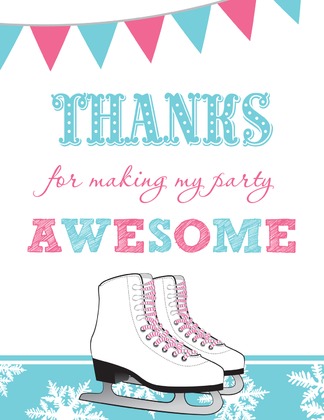 Pink Aqua Ice Skating Party Fill in Thank You Cards