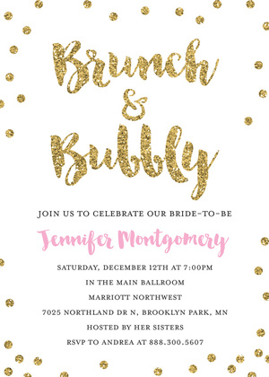 Gold Dots Brunch Bubbly Mint Script Invitations