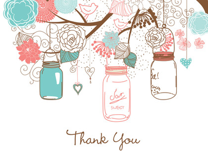 Aqua Lime Mason Floral Jars Thank You Cards