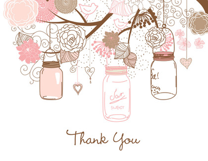 Teal Coral Mason Floral Jars Rustic Thank You Cards