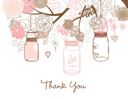 Teal Coral Mason Floral Jars Thank You Cards