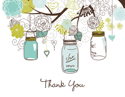 Blue Mason Floral Jars Rustic Thank You Cards