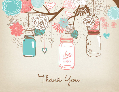 Purple Mason Floral Jars Rustic Thank You Cards