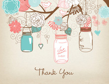 Aqua Lime Mason Floral Jars Thank You Cards