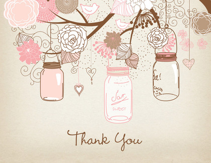 Blue Mason Floral Jars Rustic Thank You Cards