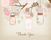 Pink Mason Floral Jars Rustic Thank You Cards