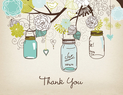 Aqua Lime Mason Floral Jars Thank You Cards