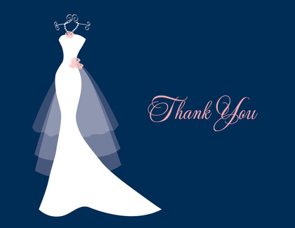 Wedding Dress Aqua Flowers Thank You Cards