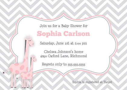 Yellow Giraffes Grey Chevron Invitations