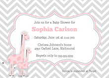 Pink Giraffes Chevron Invitations