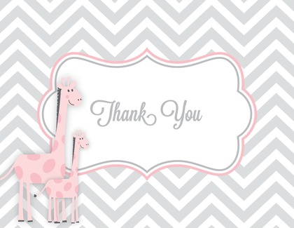 Yellow Giraffes Grey Chevron Thank You Cards