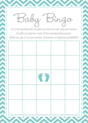 Blue Baby Feet Footprint Baby Shower Bingo Game