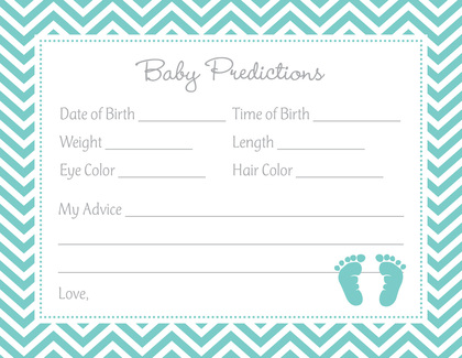 Blue Baby Feet Footprint Baby Shower Prediction Cards