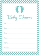 Teal Baby Feet Footprint Fill-in Invitations