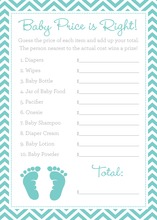 Teal Baby Feet Footprint Baby Shower Price Game