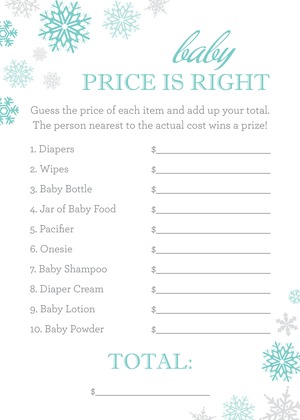 Pink Snowflakes Baby Shower Price Game