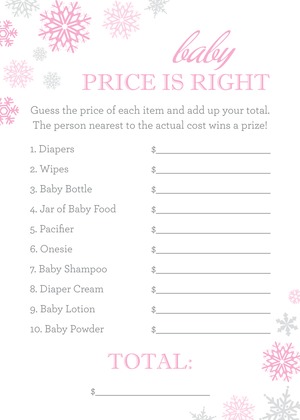 Purple Snowflakes Baby Shower Price Game