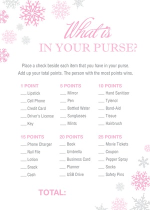 Pink Snowflakes Baby Shower Bingo Cards