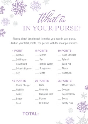 Purple Snowflakes Baby Bingo