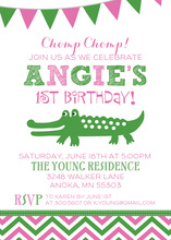 Pink Chevron Green Alligator Invitations