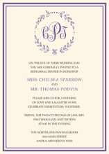 Whimsical Laurel Leaf Monogram Purple Invitations