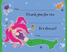 Pink Hair Mermaid Fill-in Thank You Cards