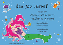 Redhead Mermaid Kids Birthday Invitations